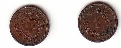 1 Rappen Kupfer Münze Schweiz 1908