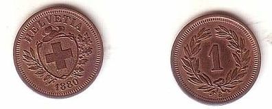 1 Rappen Kupfer Münze Schweiz 1880
