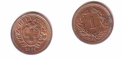 1 Rappen Kupfer Münze Schweiz 1931