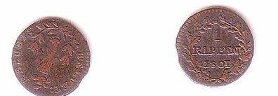 1 Rappen Kupfer Münze Schweiz 1801
