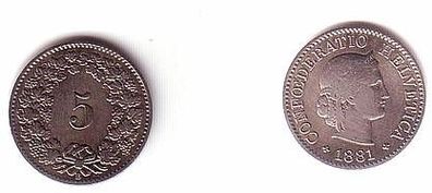5 Rappen Nickel Münze Schweiz 1881