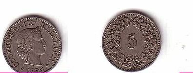 5 Rappen Nickel Münze Schweiz 1890