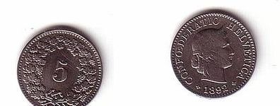 5 Rappen Nickel Münze Schweiz 1892