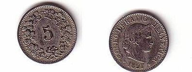 5 Rappen Nickel Münze Schweiz 1891