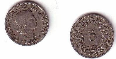 5 Rappen Nickel Münze Schweiz 1901