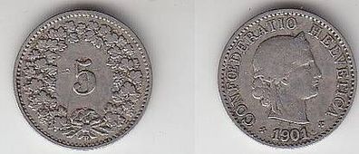 5 Rappen Nickel Münze Schweiz 1906