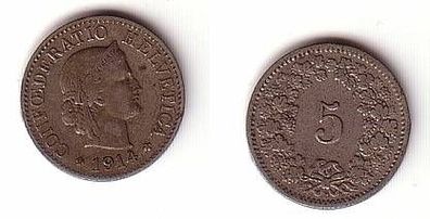 5 Rappen Nickel Münze Schweiz 1914