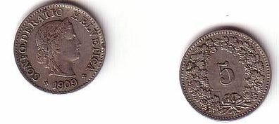 5 Rappen Nickel Münze Schweiz 1909