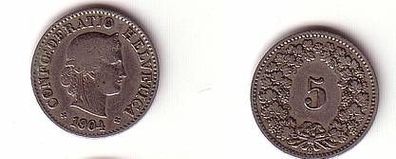 5 Rappen Nickel Münze Schweiz 1904