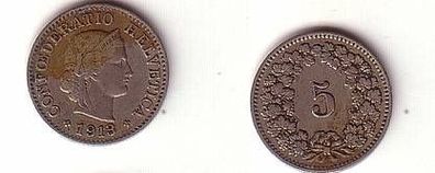 5 Rappen Nickel Münze Schweiz 1913