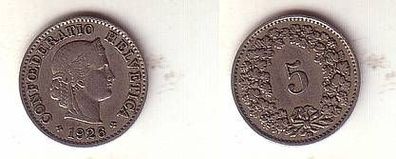 5 Rappen Nickel Münze Schweiz 1926