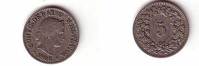 5 Rappen Nickel Münze Schweiz 1908