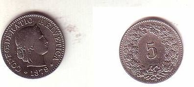 5 Rappen Nickel Münze Schweiz 1879