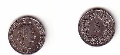 5 Rappen Nickel Münze Schweiz 1922