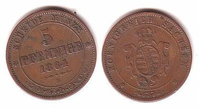 5 Pfennig Kupfer Münze Sachsen 1864 B