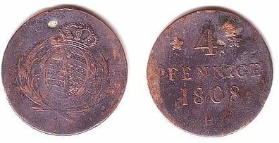 4 Pfennig Kupfer Münze Sachsen 1808 H