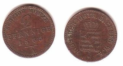 2 Pfennig Kupfer Münze Sachsen Weimar Eisenach 1865