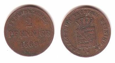 2 Pfennig Kupfer Münze Sachsen Meiningen 1869
