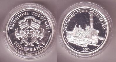 1000 Francs Silber Münze Togo 2005 PP Eisenbahn