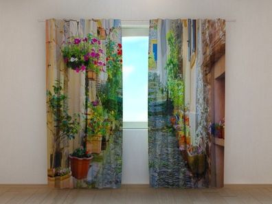 Fotogardine Blumengasse, Vorhang bedruckt, Fotodruck, Fotovorhang mit Motiv, nach Maß