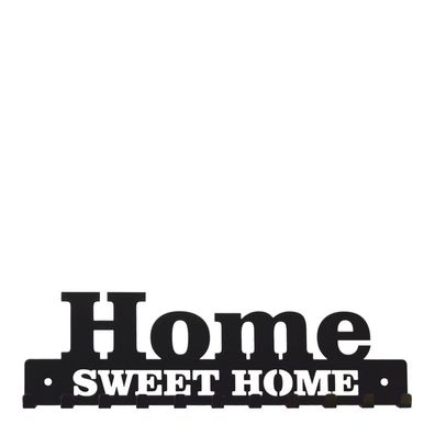 Schlüsselbrett Home sweet Home - schwarz mit 11 Schlüsselhaken Garderobe Hakenleiste