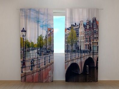 Fotogardine Brücke im Amsterdam, Vorhang bedruckt, Fotovorhang mit Motiv, nach Maß