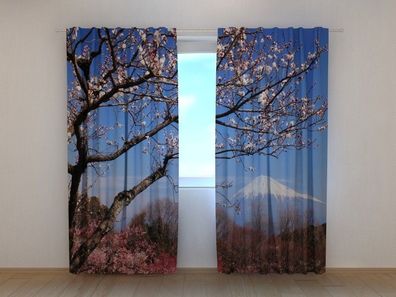 Fotogardine Vulkan Fuji, Vorhang bedruckt, Fotodruck, Fotovorhang mit Motiv, nach Maß