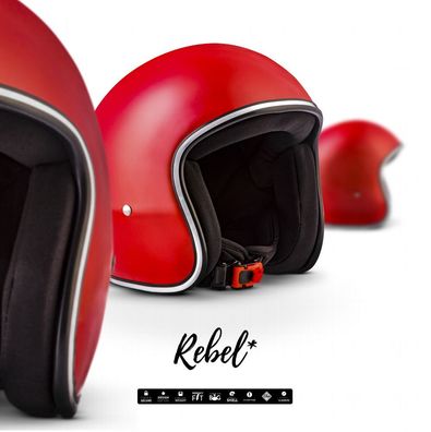 REBEL R2 RED / Jet-Helm Vespa Roller Motorrad-Helm Retro Chopper Scooter XS-XL