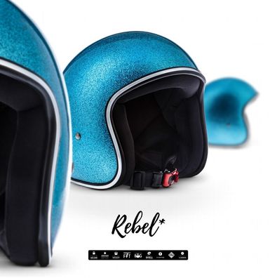 REBEL R2 FLAKES BLUE Jet-Helm Vespa Roller Motorrad-Helm Retro Chopper Blau XS-XL