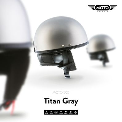 MOTO D22 Titan Gray JET-HELM Roller Vespa Motorrad-Helm Retro Mofa Bobber Grau S-XXL