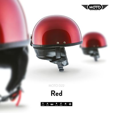 MOTO D22 Red JET-HELM Roller Vespa Motorrad-Helm Retro Mofa Rot Braincap S-XXL