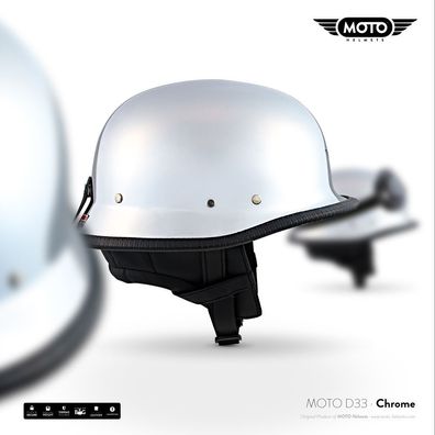 MOTO D33 Chrome - JET HELM Motorrad Roller Mofa Retro Braincap Oldtimer S-XXL