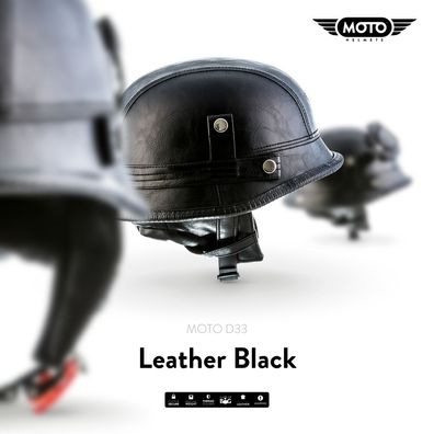 MOTO D33 Leather Black - JET HELM LEDER Motorrad Roller Mofa Retro Halbschalen S-XXL