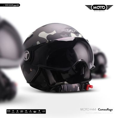 Motorrad-Helm Jet-Helm Rollerhelm Vespa-Helm | MOTO H44 - Camouflage | XS - XL