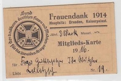 24954 Mitgliedskarte Bund Frauendank 1914 Dresden