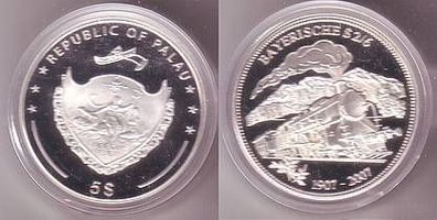 5 Dollar Silber Münze Palau 2007 Dampflokomotive