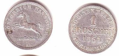 1 Groschen Silber Münze Hannover 1864 B vz