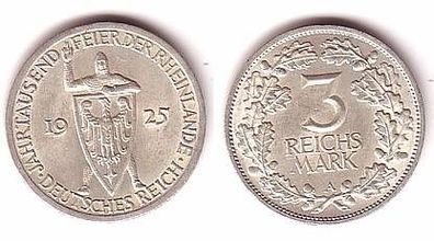 Silber Münze 3 Mark Jahrtausendfeier Rheinland 1925 A