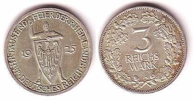 Silber Münze 3 Mark Jahrtausendfeier Rheinland 1925 A