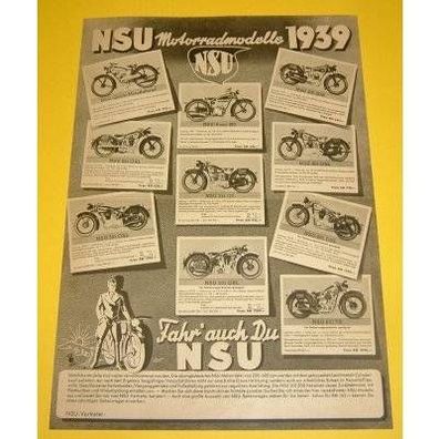 Original-Prospekt NSU-Modelle 1939