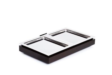 Kühlplatte mit Kühlakku + 2 x GN 1/2 Tablett im Holzkorpus Wenge