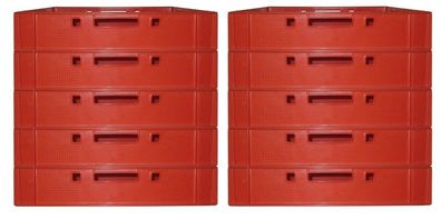 10 Stück Kunststoff Kiste Rot stapelbar glatte Innenflächen mit Griff Gastlando