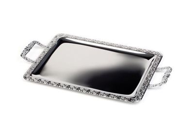 APS 5 Stk. Edelstahl Tablett Serviertablett Servierplatte mit Griffen 52 x 31 cm