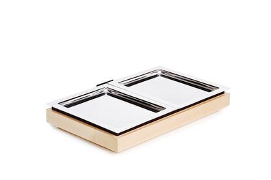 Kühlplatte mit Kühlakku + 2 x GN 1/2 Tablett im Holzkorpus Ahorn