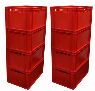 8 Stück Kiste Stapelbox stapelbar lebensmittelecht E3 60x40x30 cm Rot Gastlando