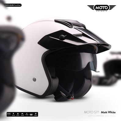 Moto S77 Matt White Jethelm Motorradhelm Rollerhelm Police Vespa-Helm Scooter XS-XL