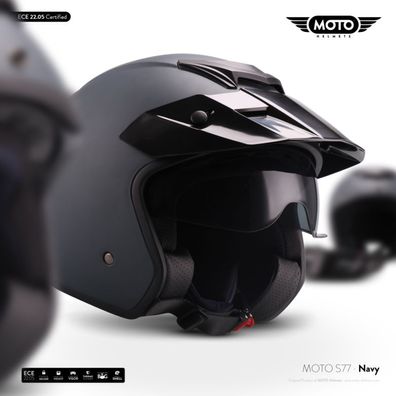 Moto S77 Navy Jethelm Motorradhelm Rollerhelm Police Vespa-Helm Scooter ECE XS-XL