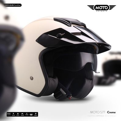 Moto S77 Creme Jethelm Motorradhelm Rollerhelm Police Vespa-Helm Scooter ECE XS-XL