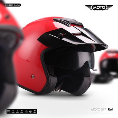 Moto S77 Red Jethelm Motorradhelm Rollerhelm Police Vespa-Helm Scooter ECE XS-XL