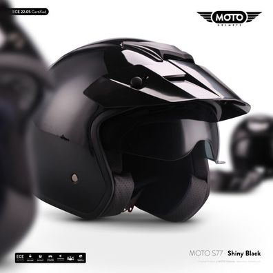 Moto S77 Shiny Black Jethelm Motorradhelm Rollerhelm Police Vespa-Helm Scooter XS-XL